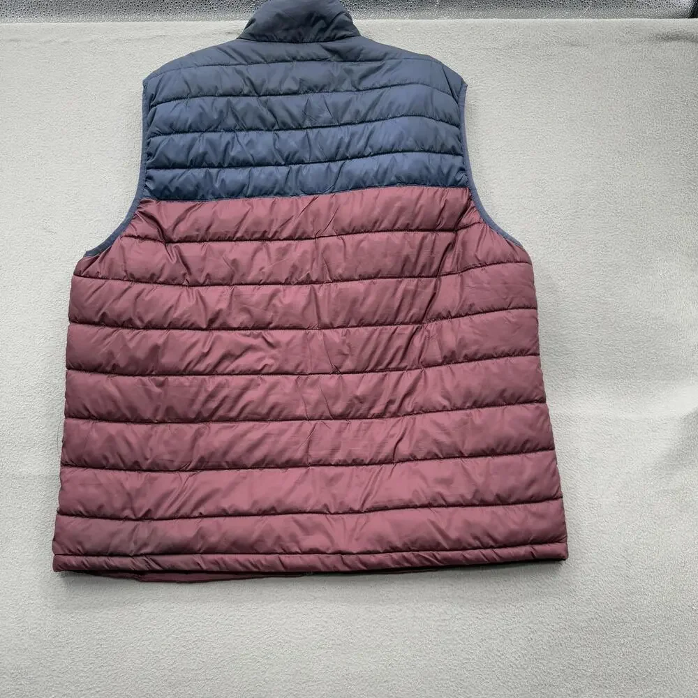 Izod Puffer Vest‎ Mens XL Blue Burgundy Colorblock Quilted Full Zip Lightweight